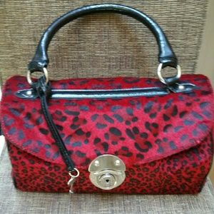 Aldo Faux Red Fur Tiger + Cheetah + Leopard Bag